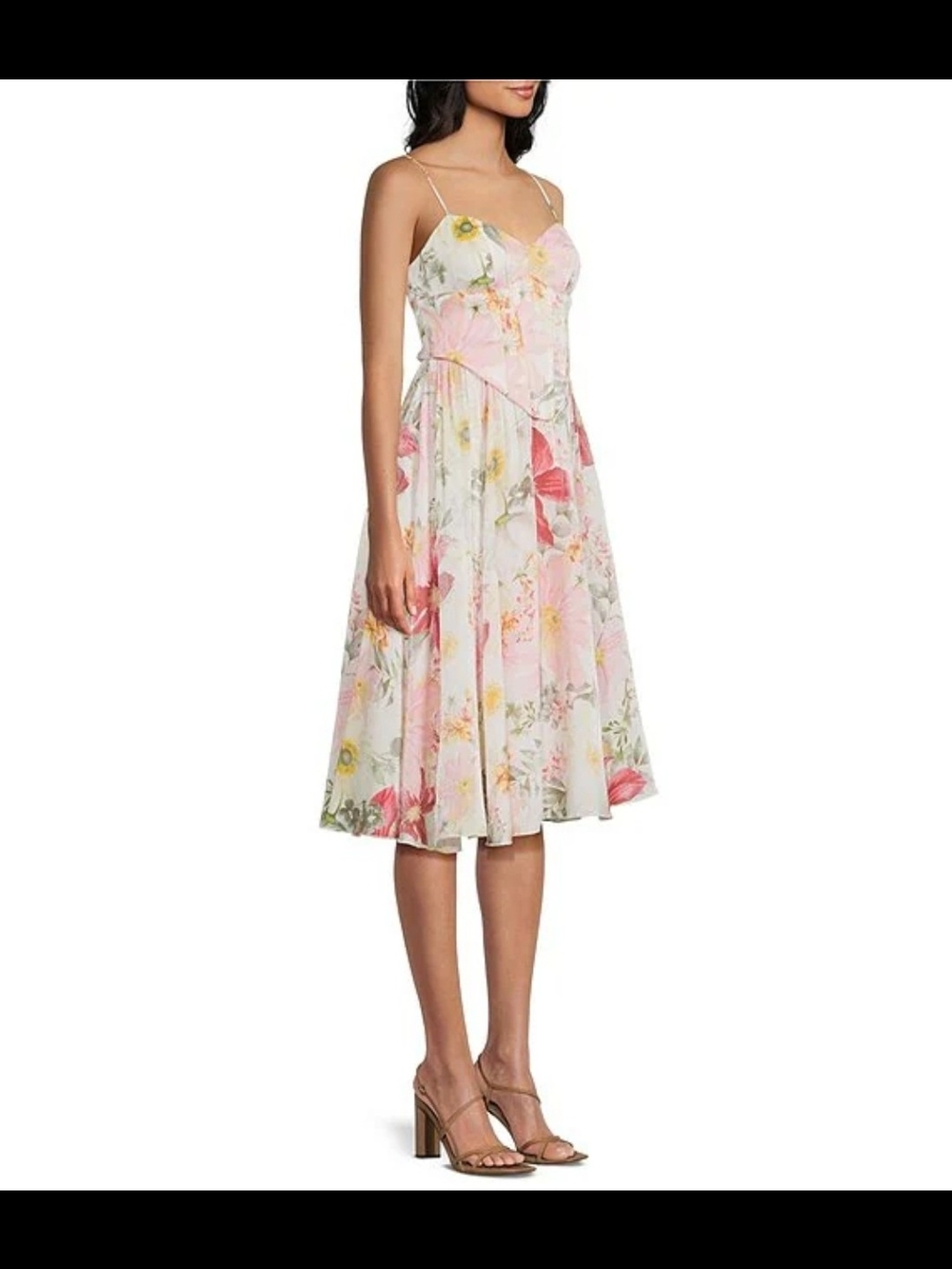 SENI&CADE Floral Print Spaghetti-Strap Midi Dress Fit&Flare Size M Corset Bra